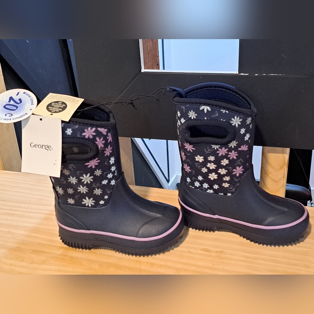 George Navy and Pink With Flowers Girls' Winter Lined (-20) Boots. Various Sizes